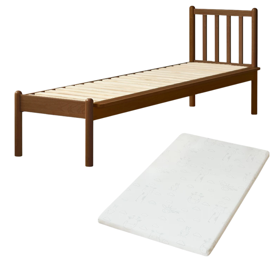 Beech, Rubberwood Solid Wood Children's Splicing Bed with Guardrail