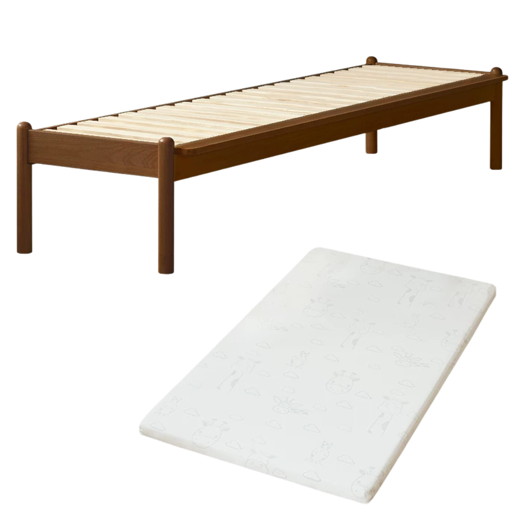 Beech, Rubberwood Solid Wood Children's Splicing Bed with Guardrail