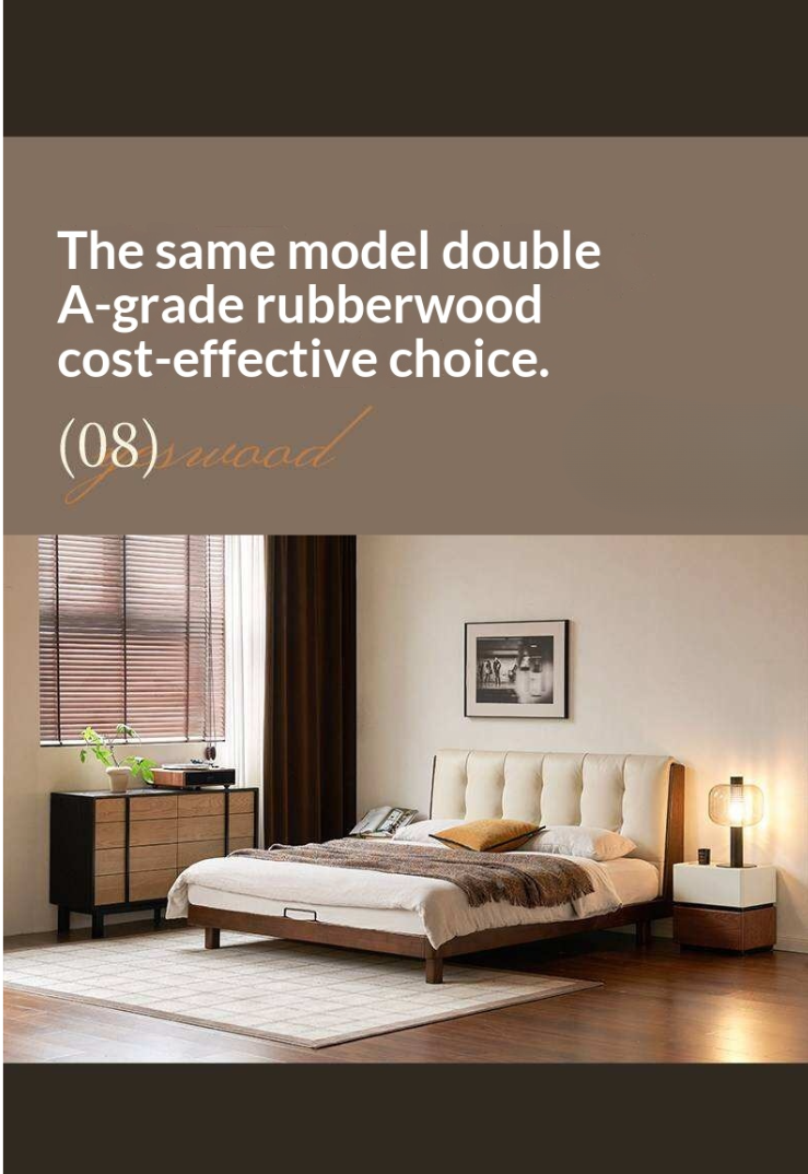 Black Walnut, Rubberwood Solid Wood Leather Upholstered Platform Bed with Vertical Channel Tufted Headboard