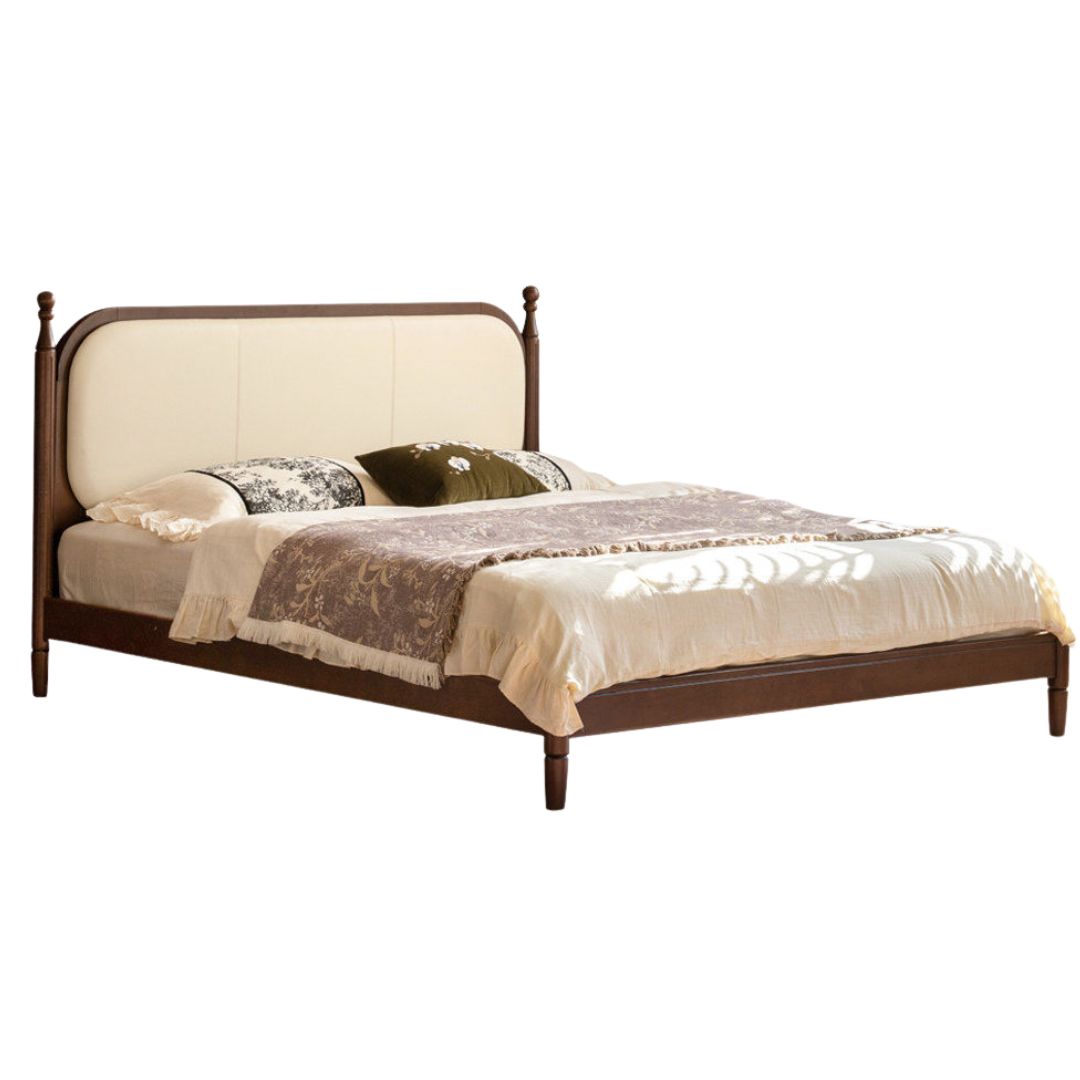 Rubberwood Solid Wood Four Poster Upholstered Bed with Adjustable Headboard