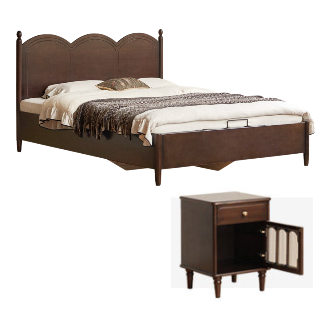 Poplar Solid Wood Bed — French Retro Style with Vintage Appeal