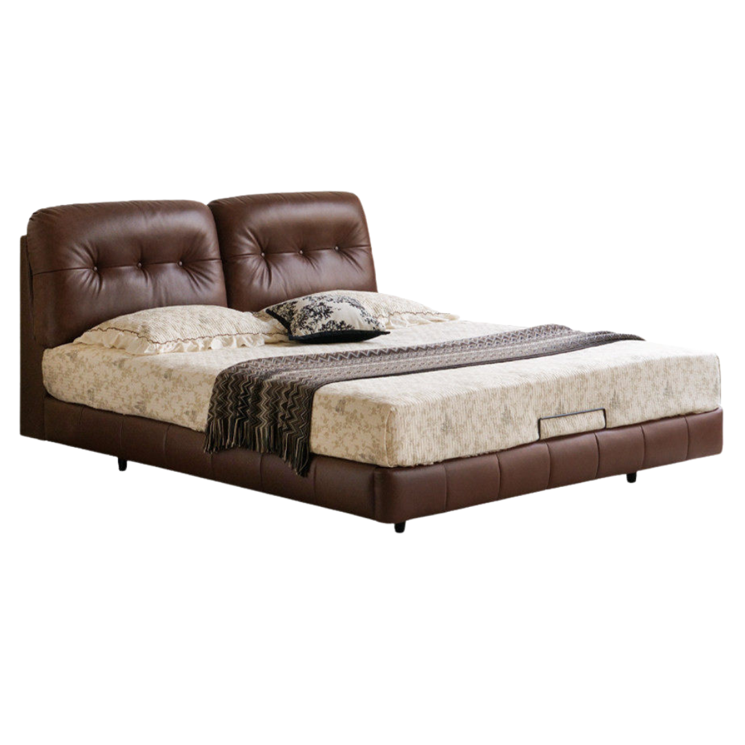 Genuine Leather Art Deco Tufted Platform Bed