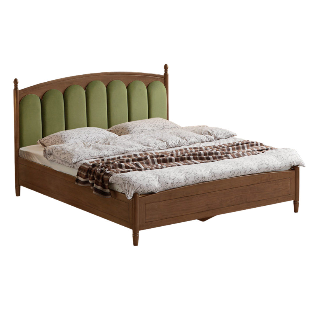 Black Walnut, Oak Solid Wood Bed — Genuine Leather Soft Headboard, French Style, Mid-Fashion