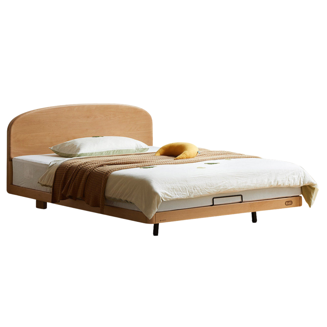 Beech Solid Wood Kids Platform Bed with Rounded Headboard