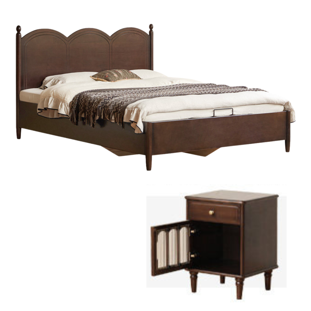 Poplar Solid Wood Bed — French Retro Style with Vintage Appeal