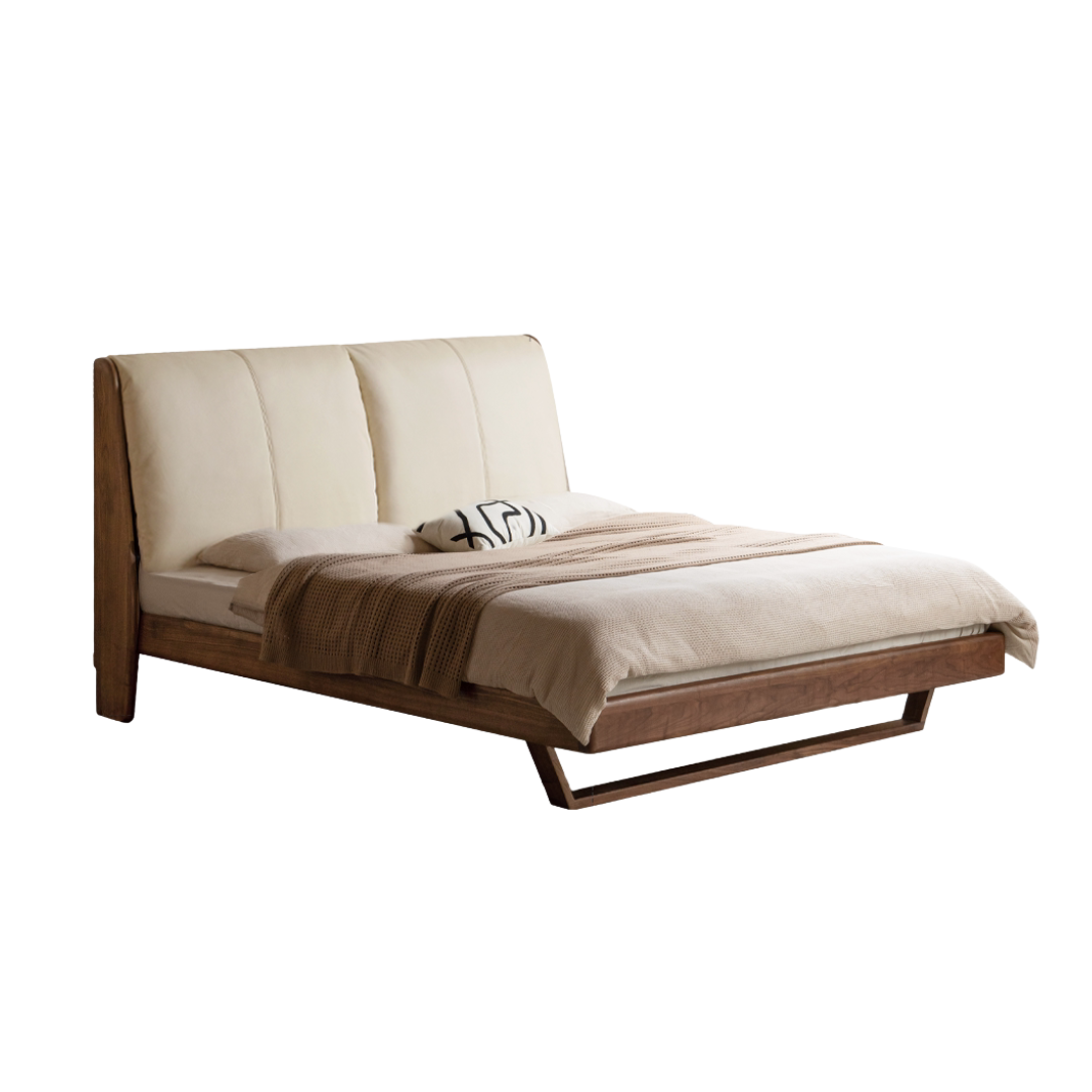 Sandalwood, Black Walnut Solid Wood Genuine Leather Bed Italian Light Luxury