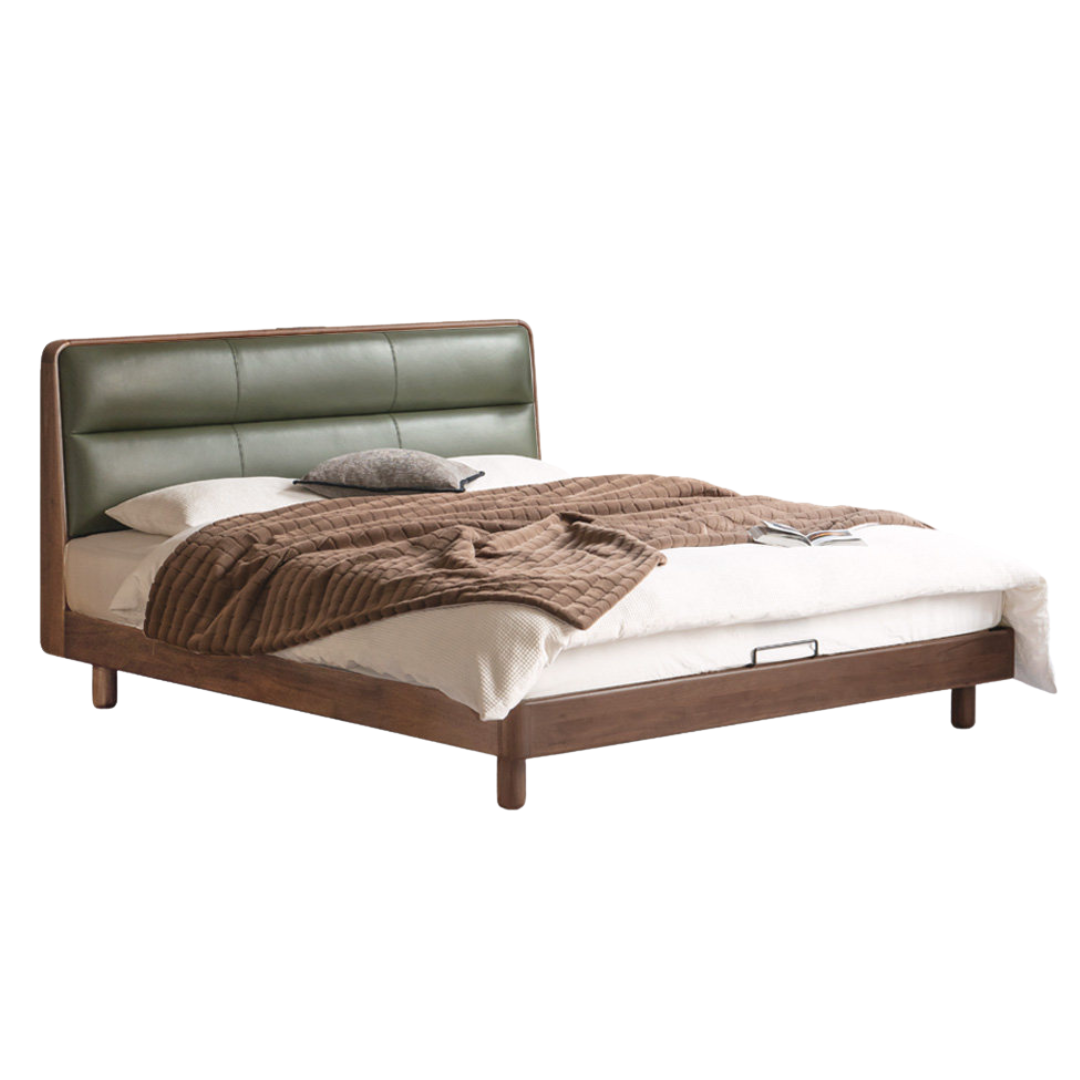 Black Walnut, Sandalwood, Сatalpa Solid Wood Luxury Genuine Leather Bed