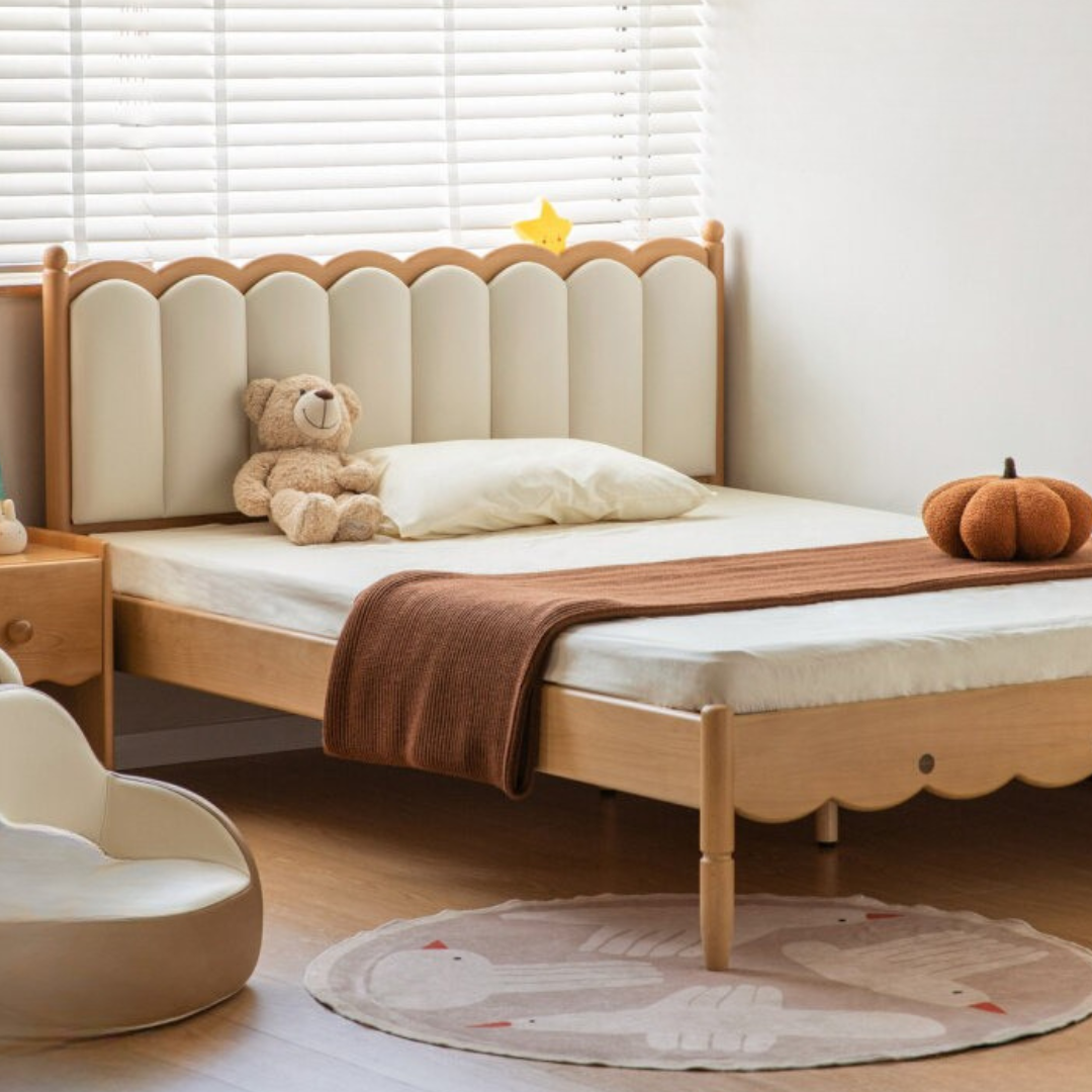 Oak, Beech Children's Bed — Simple Design with Soft-Padded Headboard