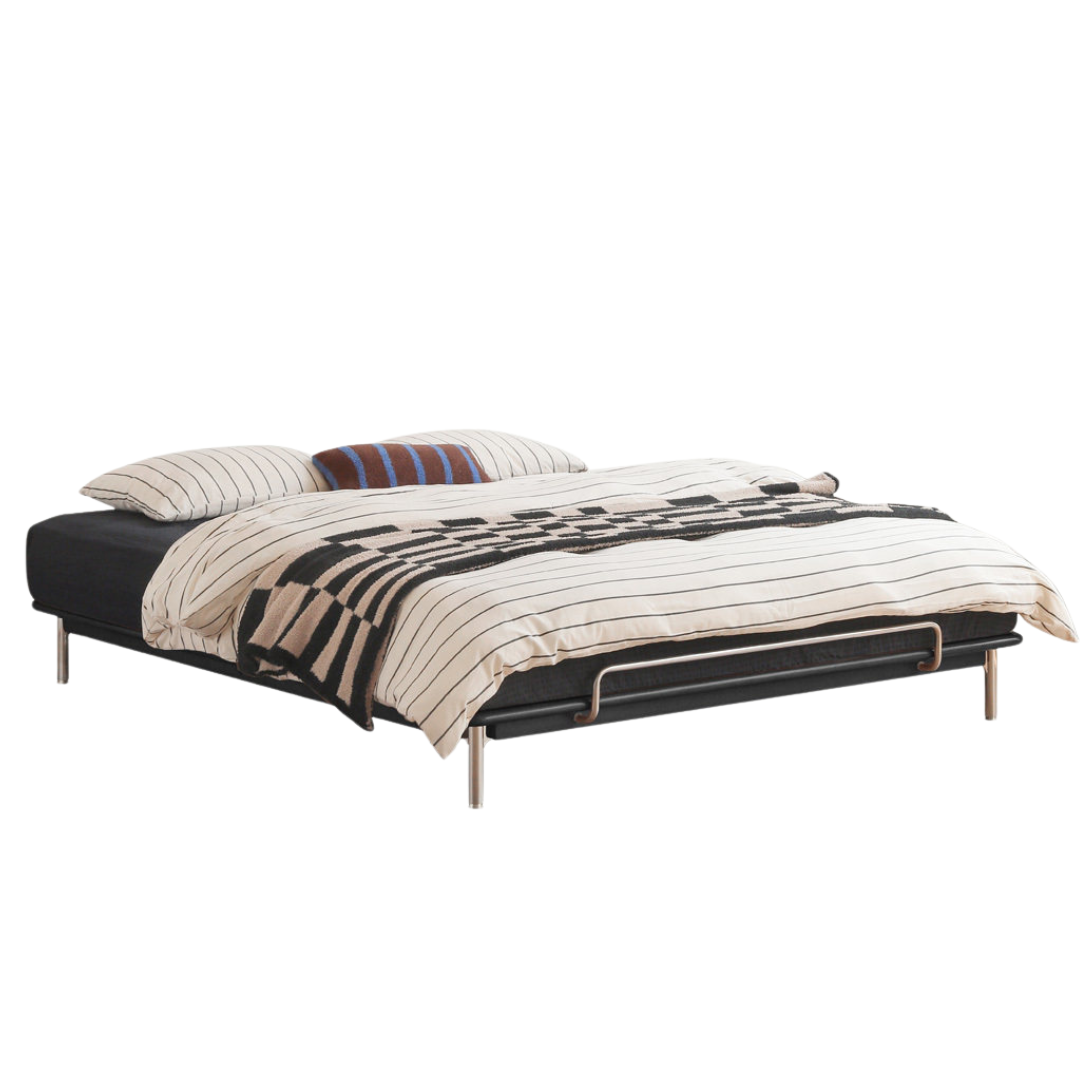 Rubberwood Solid Wood Minimalist Platform Bed with Angled Metal Legs