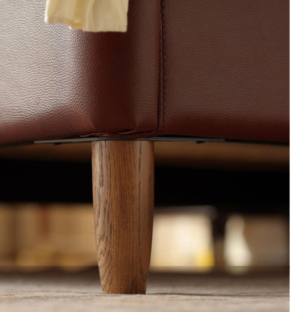 Ash solid wood Genuine Leather Tufted Wingback Bed with Extra Tall Headboard