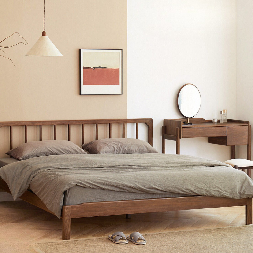 Ash, Black Walnut Solid Wood Nordic Simple Bed