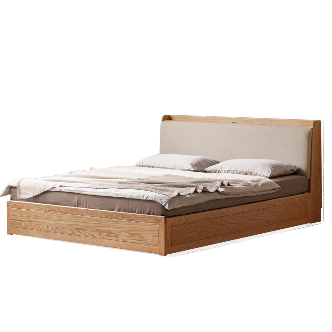 Oak Solid Wood Box Bed Storage Bed Technology Loth, Fabric
