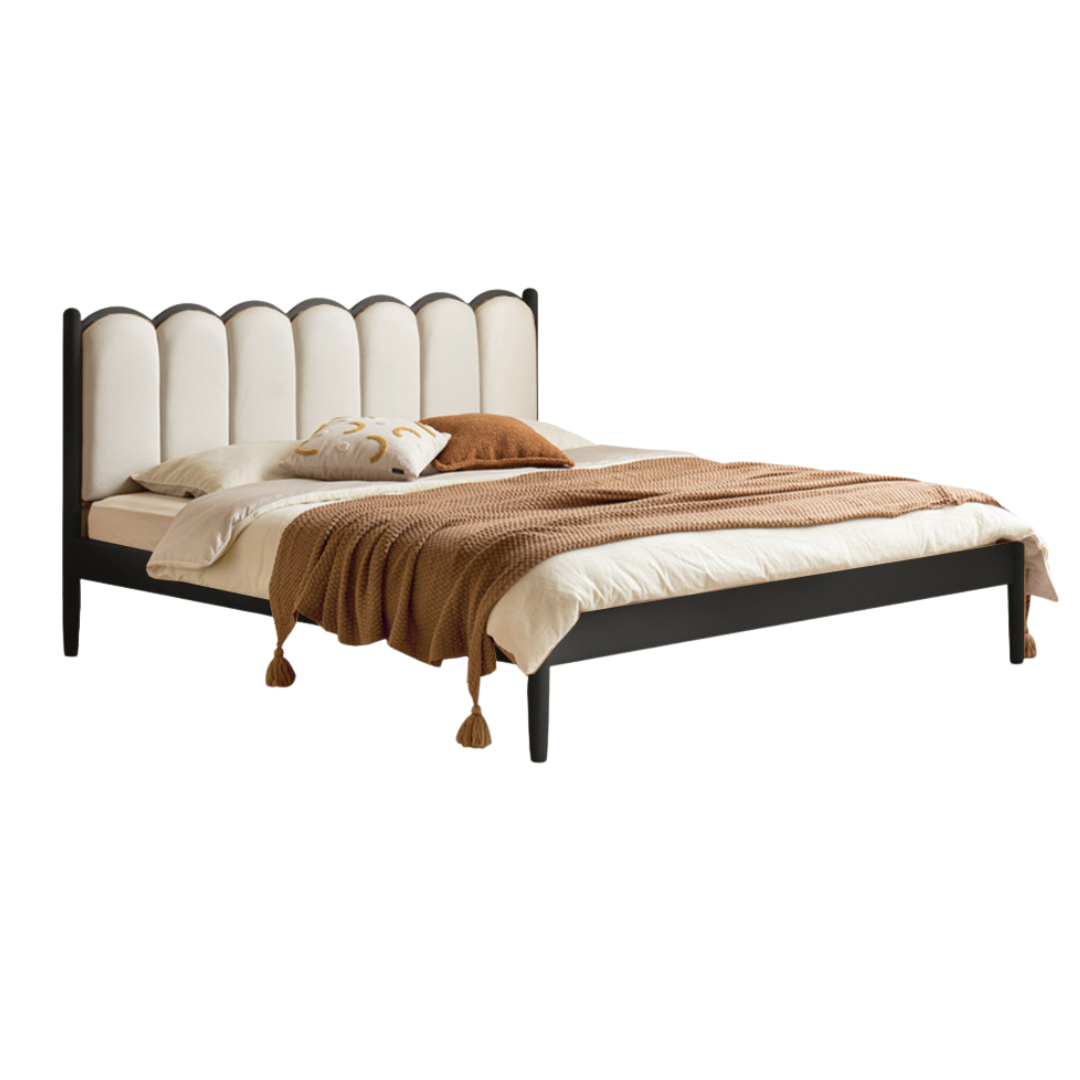 Beech, Oak,Rubberwood  Solid Wood Organic Modern Upholstered Bed with Genuine Leather or Fabric Headboard