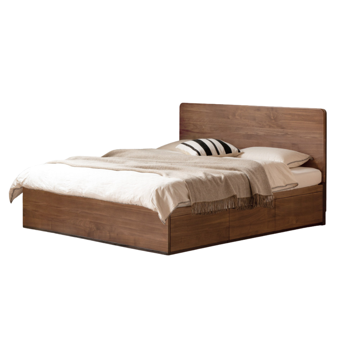 Black Walnut Solid Wood Light Luxury Box Bed