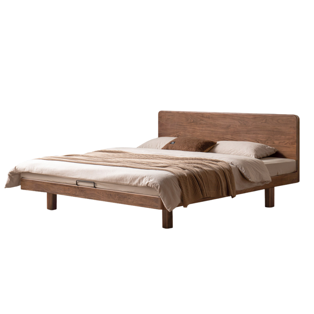 Black Walnut, Oak, Catalpa Solid Wood Bed with Modern Minimalist Design