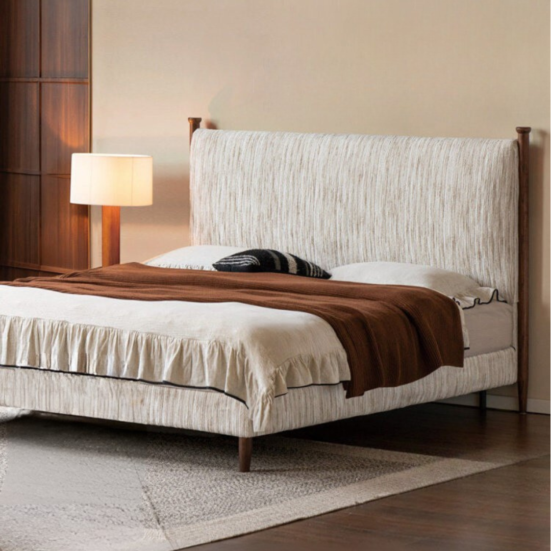 Fabric Chenille Soft Backrest Bed French Retro Style