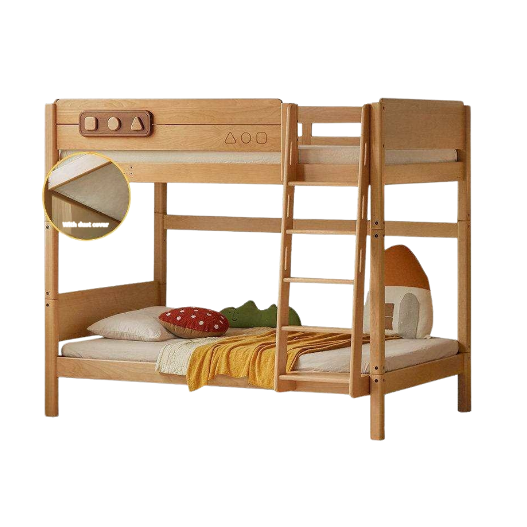 Beech Solid Wood Convertible Bunk Bed with Storage Drawers
