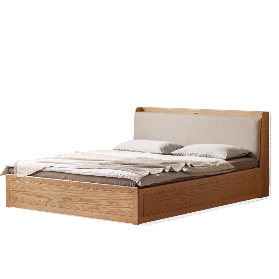 Oak Solid Wood Box Bed Storage Bed Technology Loth, Fabric