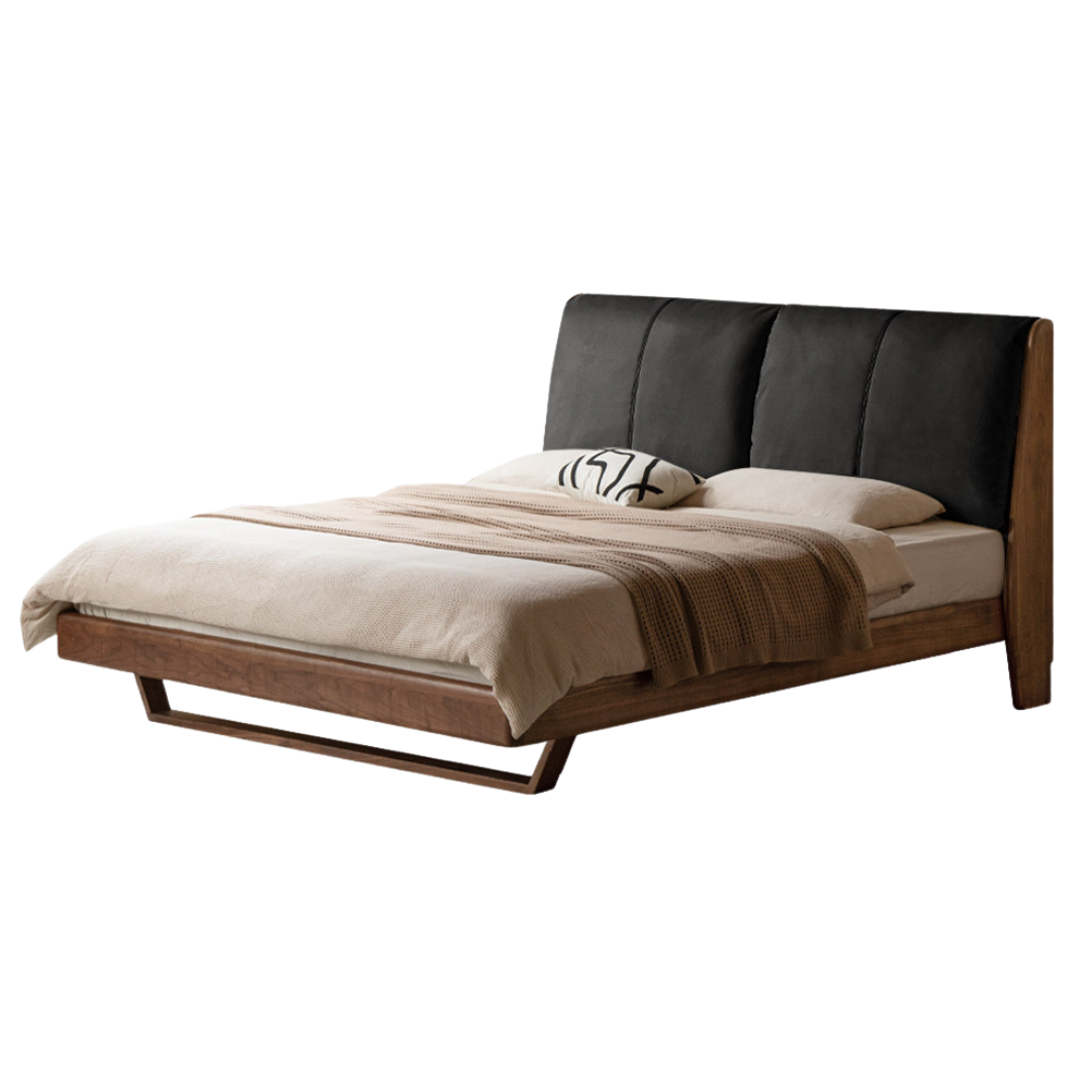 Sandalwood, Black Walnut Solid Wood Genuine Leather Bed Italian Light Luxury