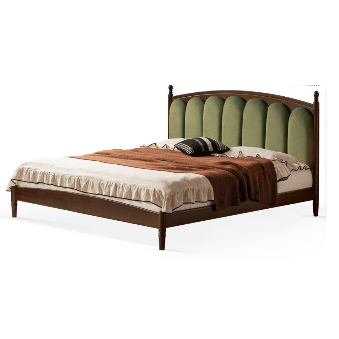 Ash Solid Wood Arched Channel Tufted Platform Bed with Turned Posts
