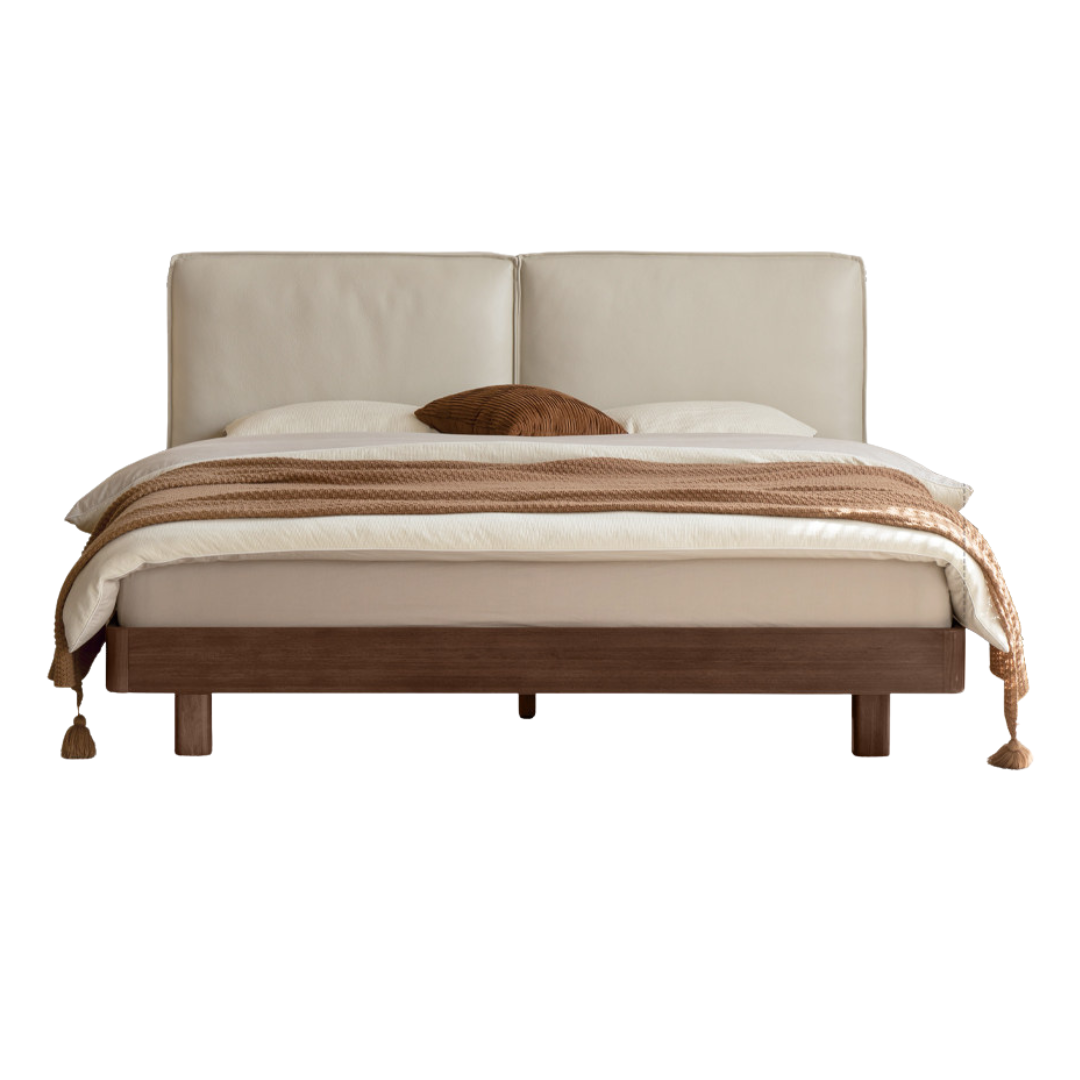 Sandalwood, Black Walnut, Golden Rosewood Solid Wood Genuine Leather Suspended Bed with Light