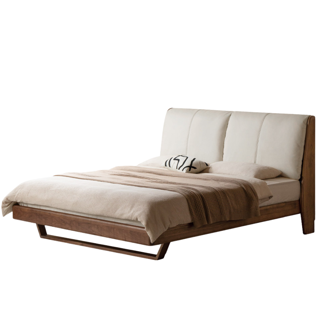 Sandalwood, Black Walnut Solid Wood Genuine Leather Bed Italian Light Luxury