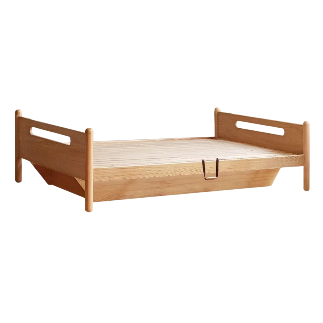Oak Solid Wood Kids Storage Bed with Built-In Bookcase Headboard and Lift Storage