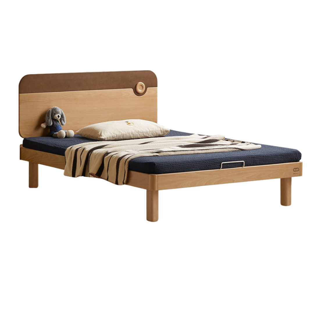 Beech Solid Wood Kids Montessori Platform Bed with Adjustable Headboard