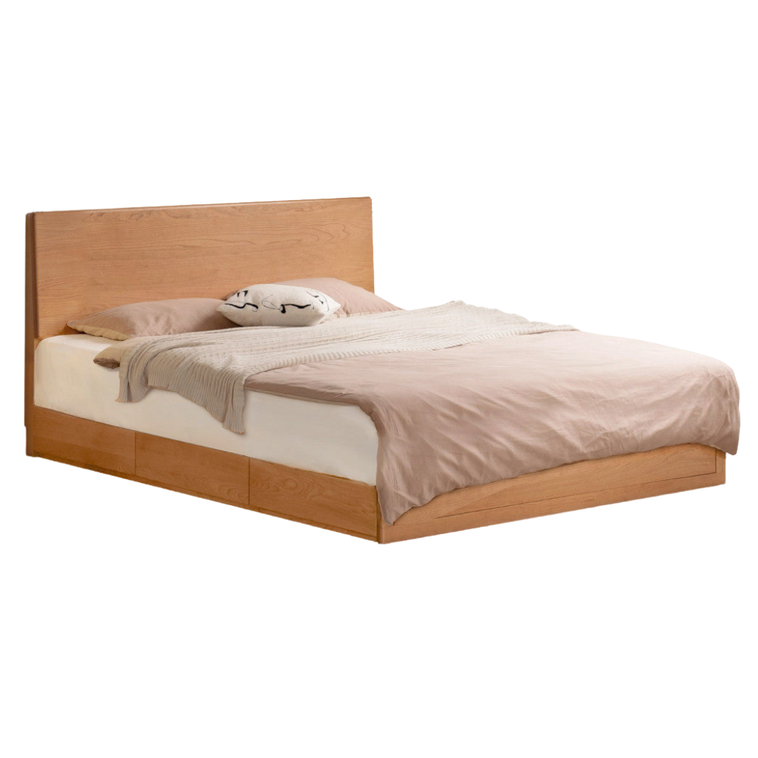 Cherry Solid Wood Storage Bed with Side Storage Drawers