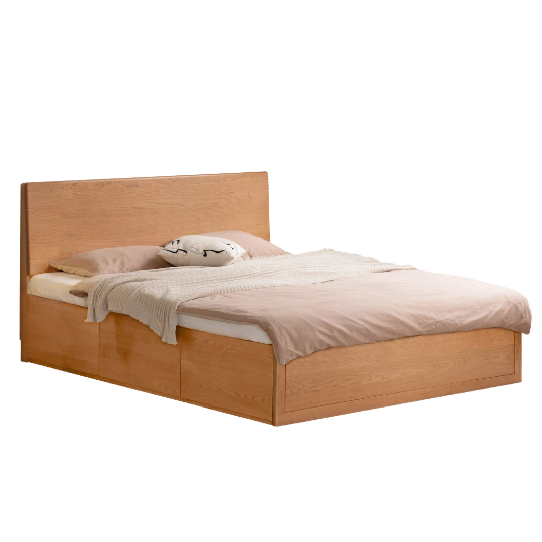 Cherry Solid Wood Storage Bed with Side Storage Drawers
