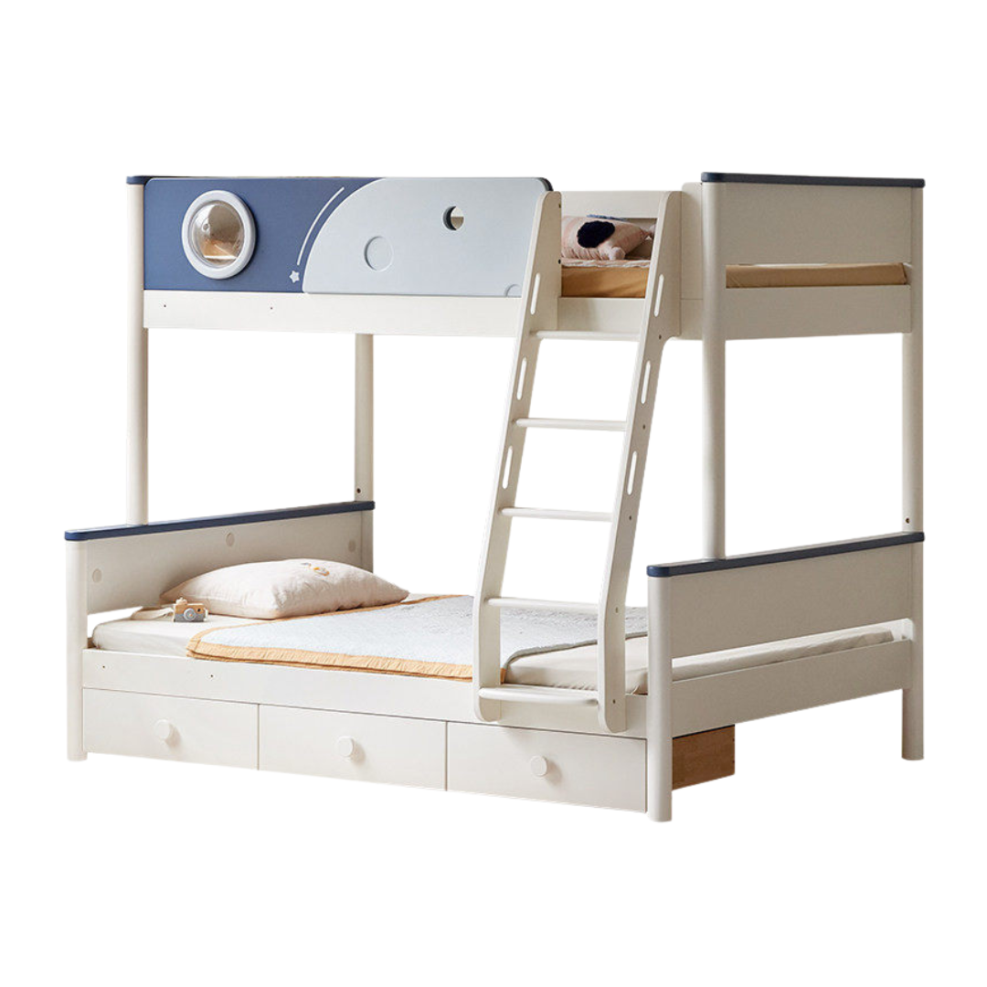 Rubberwood Solid Wood Spaceship-Themed Bunk Bed with Porthole Window