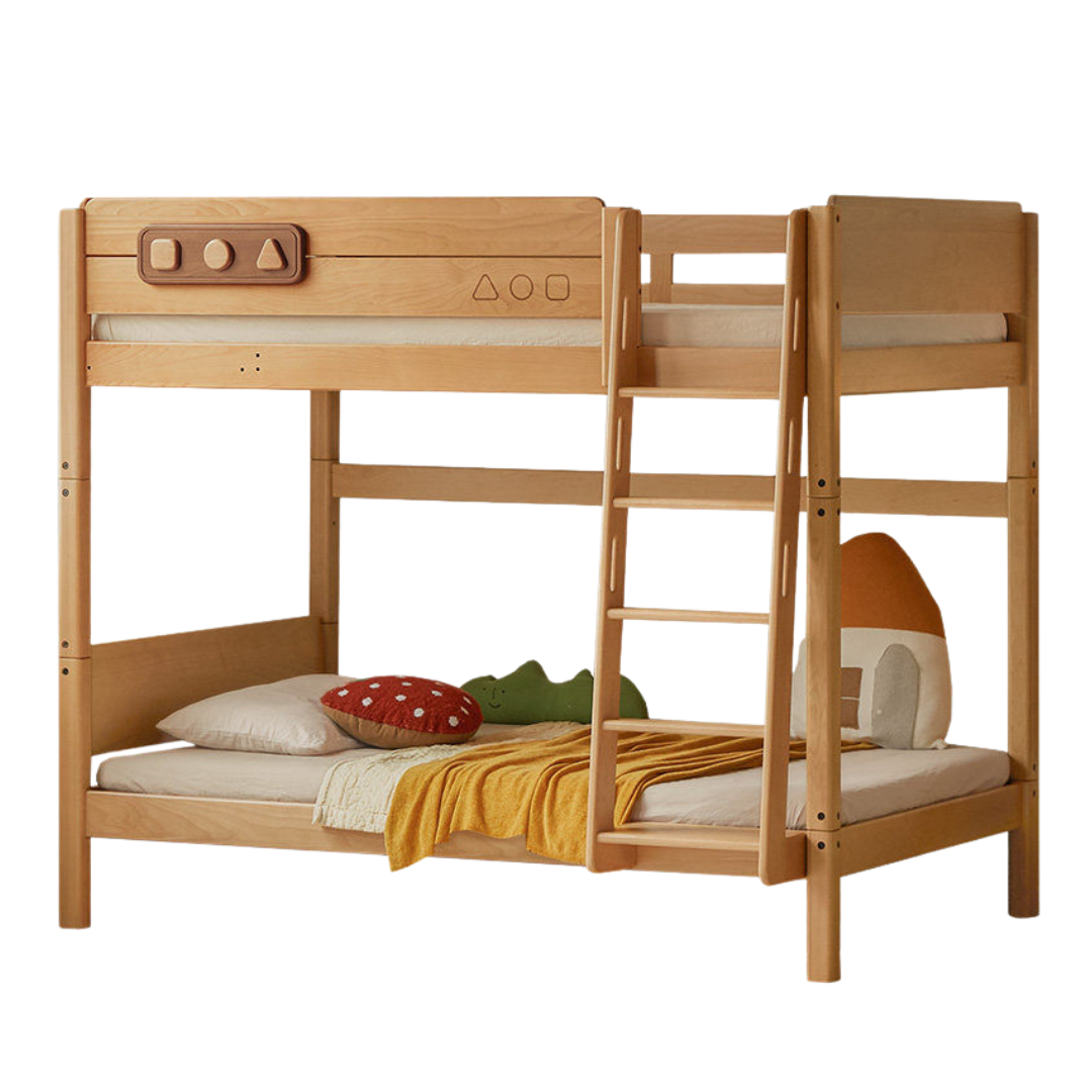 Beech Solid Wood Convertible Bunk Bed with Storage Drawers