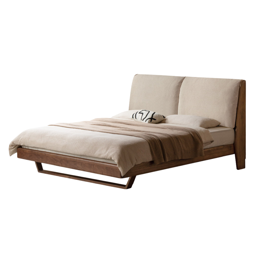 Sandalwood, Black Walnut Solid Wood Genuine Leather Bed Italian Light Luxury