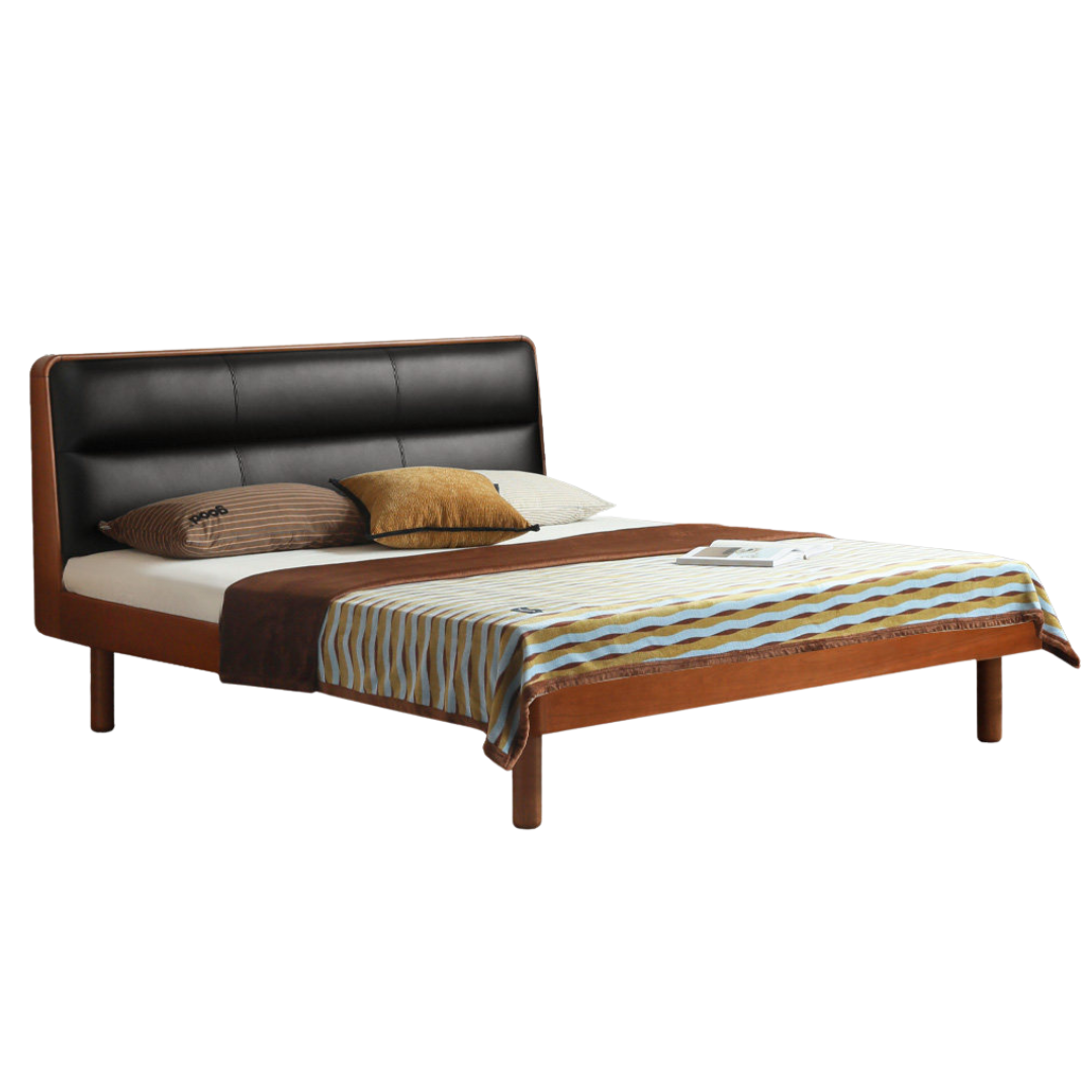 Poplar Solid Wood Genuine Leather Bed
