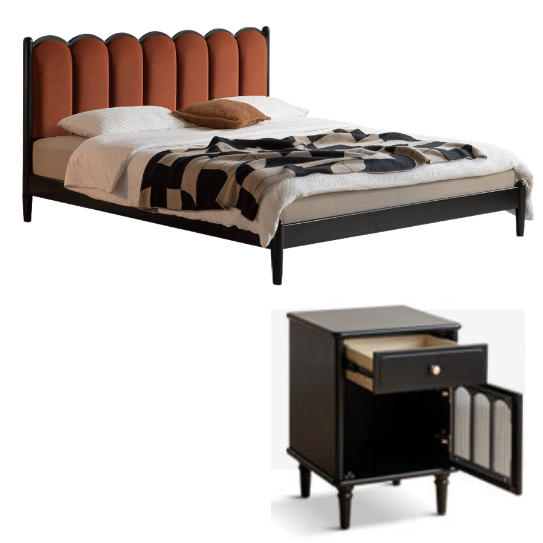 Rubberwood, Poplar Solid Wood Leather Scalloped Channel-Tufted Upholstered Headboard Bed