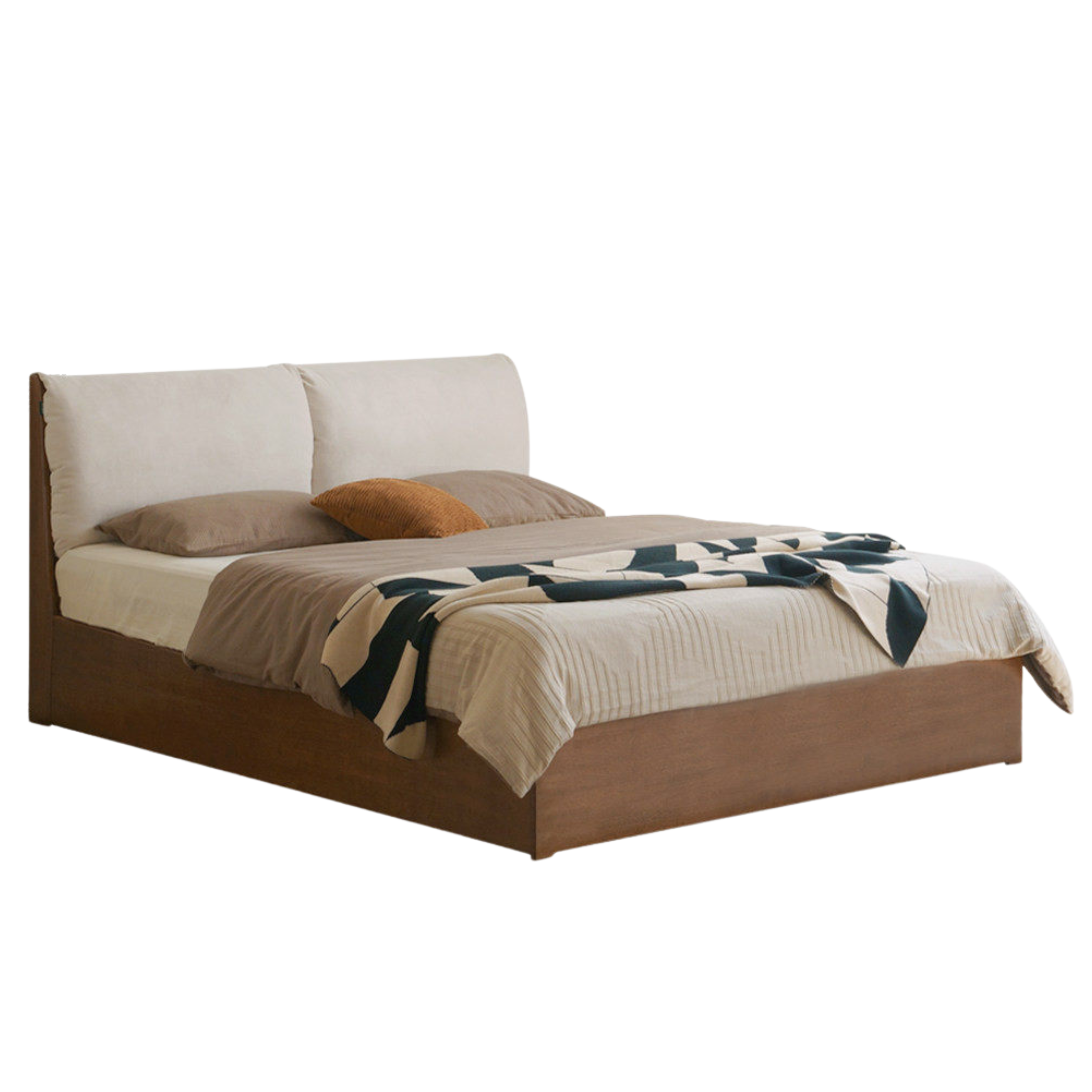 Rubberwood Solid Wood Storage Bed with Lift-Up Platform and Oversized Cushioned Headboard