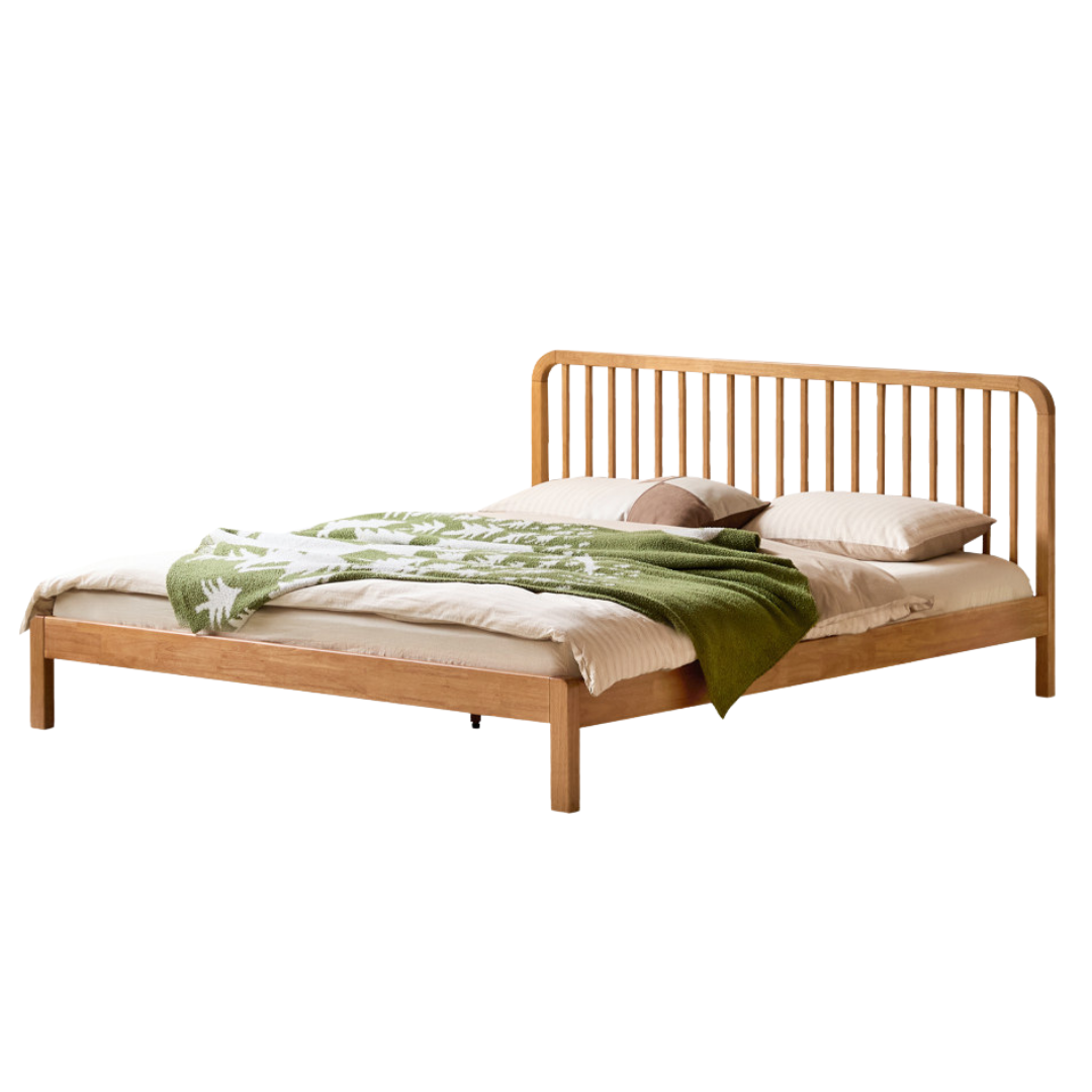European Beech,Rubberwood Solid Wood Bed Modern Simple