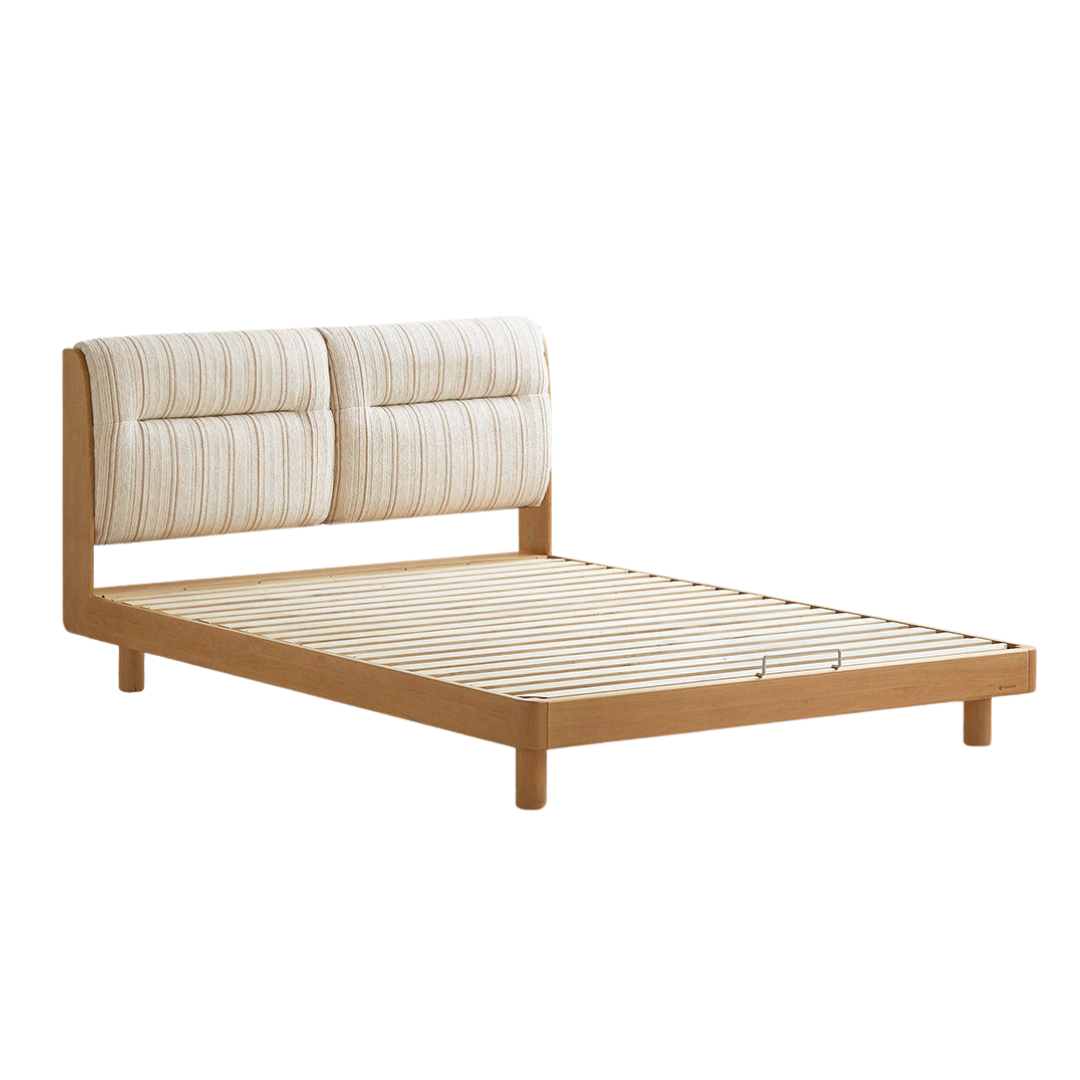 Beech Solid Wood Adjustable Height Kids Bed with Upholstered Segmented Headboard