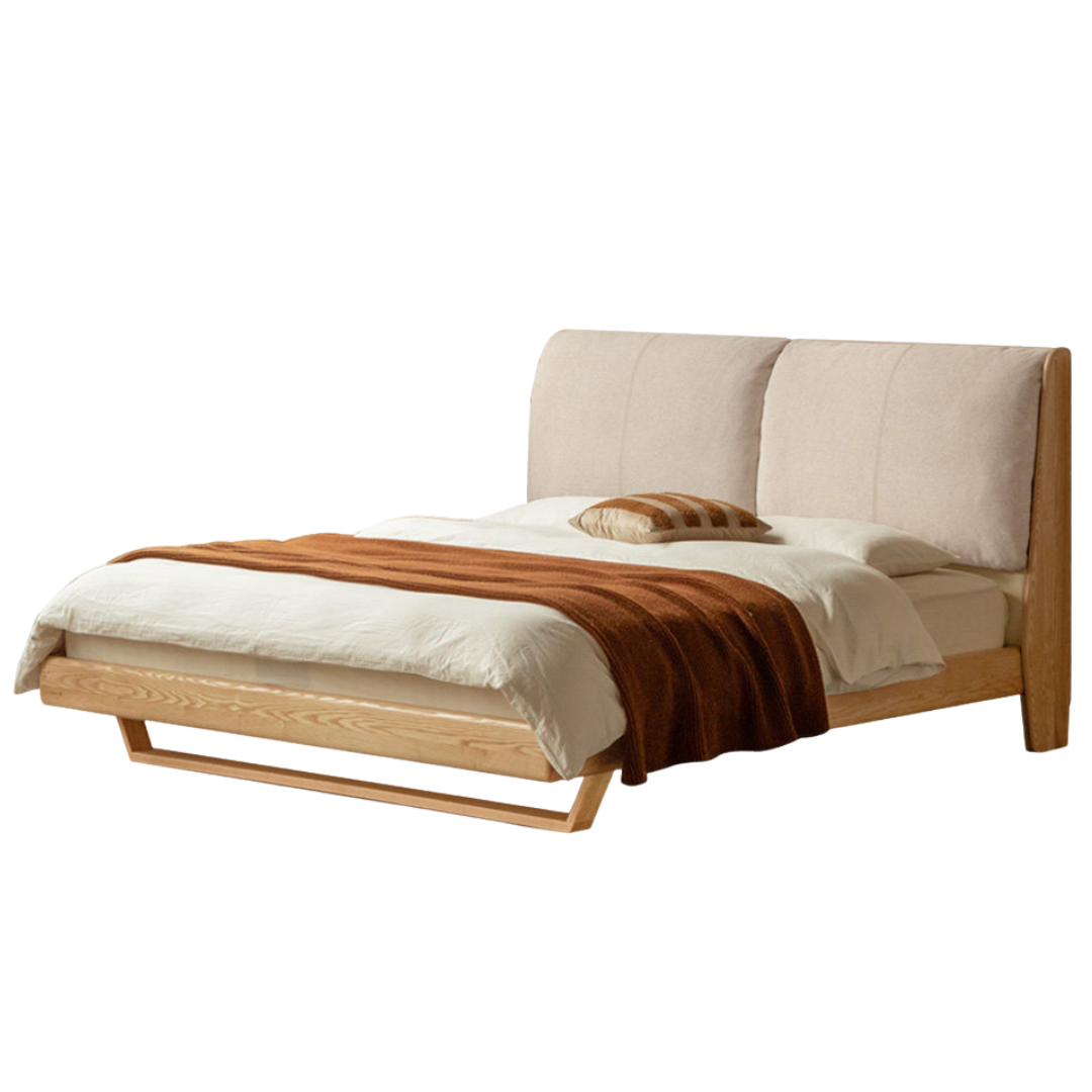 Oak, Ash Solid Wood Genuine Leather, Ecological Leather Suspended Bed Italian Light Luxury