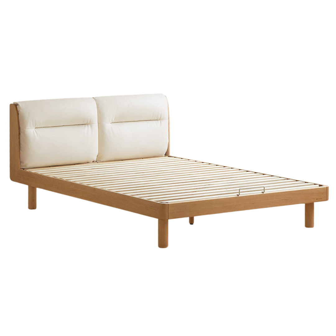 Beech Solid Wood Adjustable Height Kids Bed with Upholstered Segmented Headboard