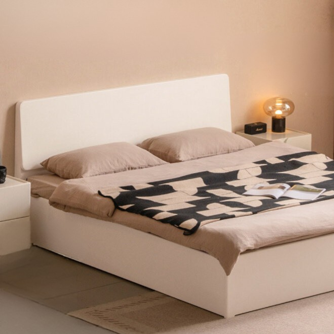 Rubberwood Solid Wood White Cream Gas Lift Storage Bed