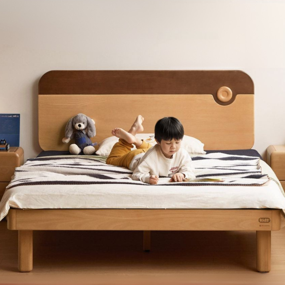 Beech Solid Wood Kids Montessori Platform Bed with Adjustable Headboard