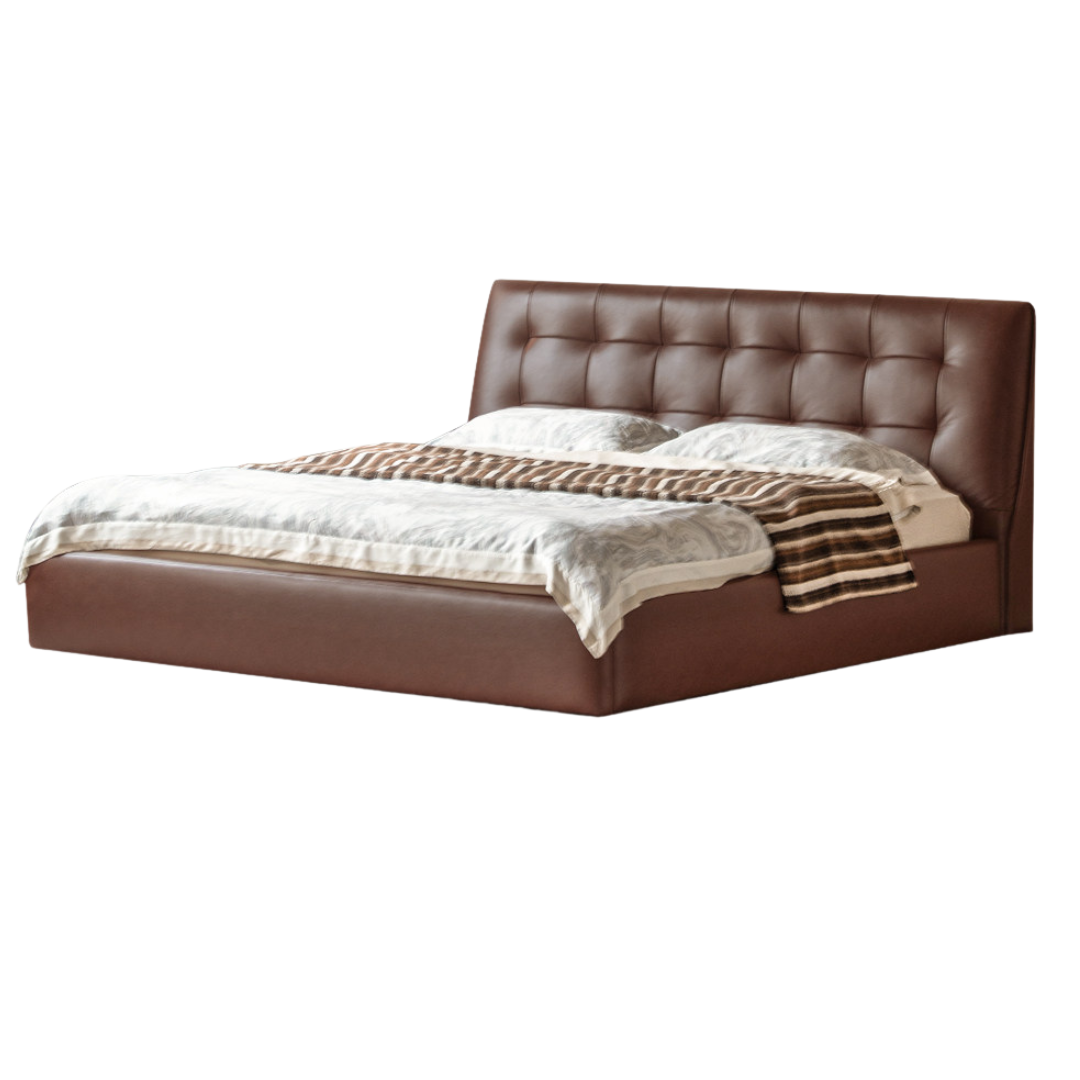 First Layer of Yellow Cowhide Italian Light Luxury Bed