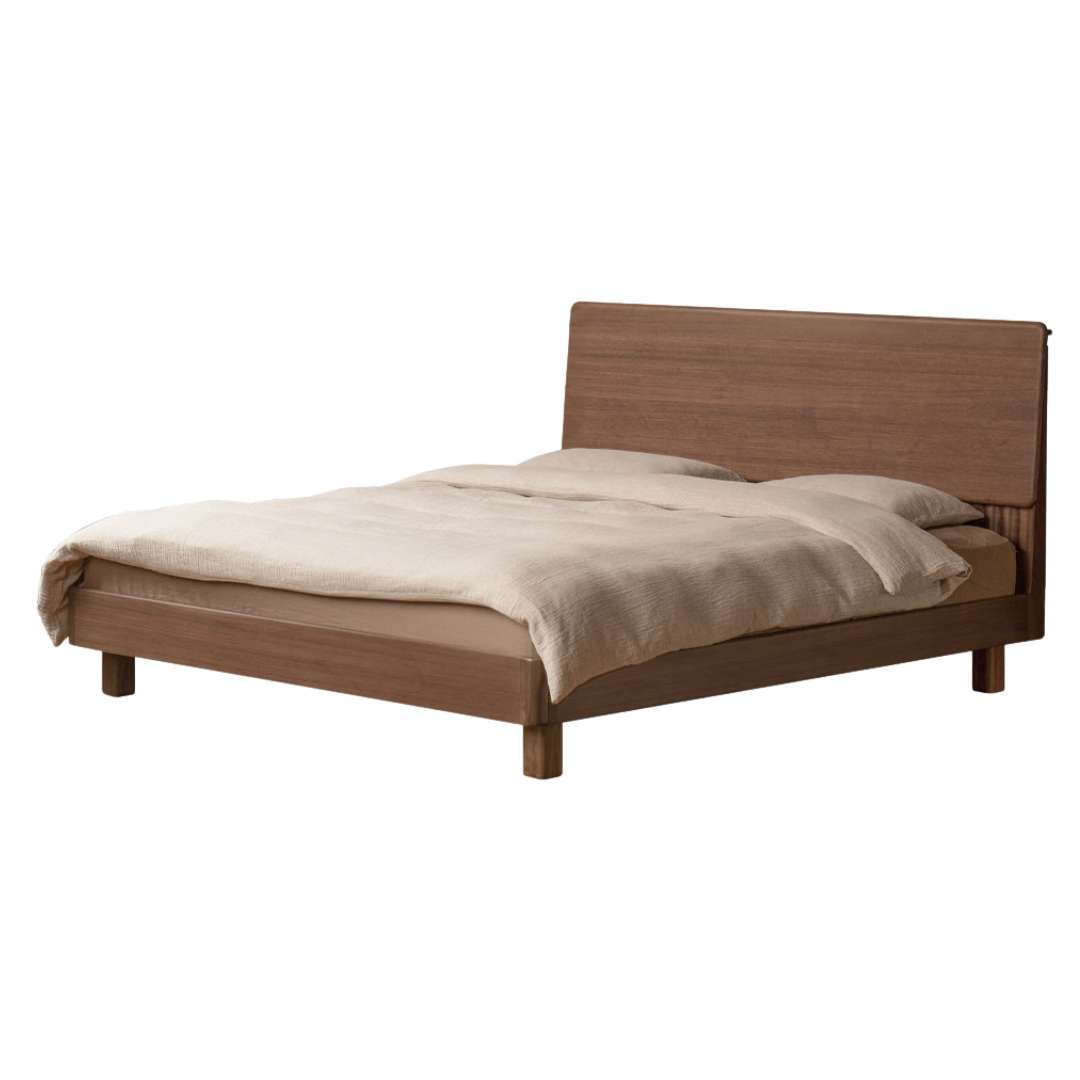 Black Walnut, Golden Sandalwood Solid Wood Bed with Italian Light Luxury Design