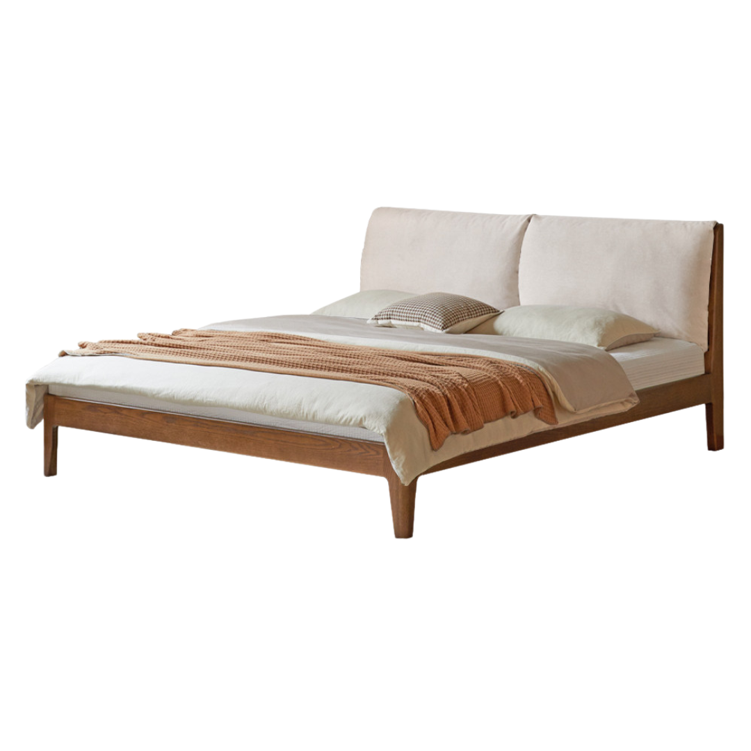Oak Solid Wood Bed — Genuine leather, Fabric Upholstered Design