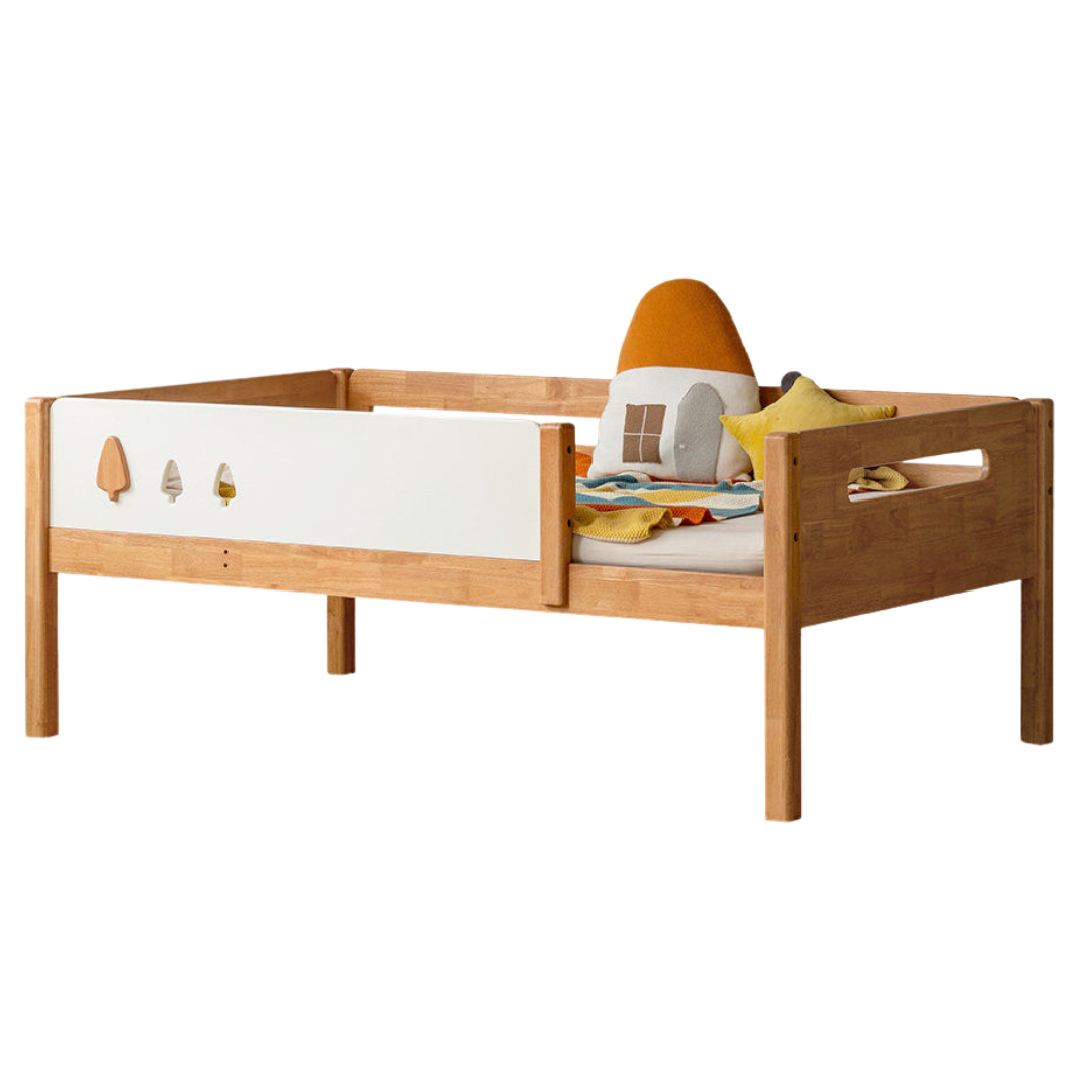 Rubberwood Solid Wood Kids Daybed with Trundle and Safety Guardrails