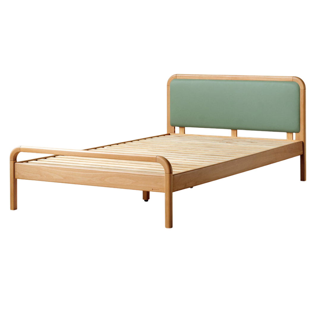 Beech Solid Wood Kids Bed with Adjustable Height and Rounded Corner Headboard