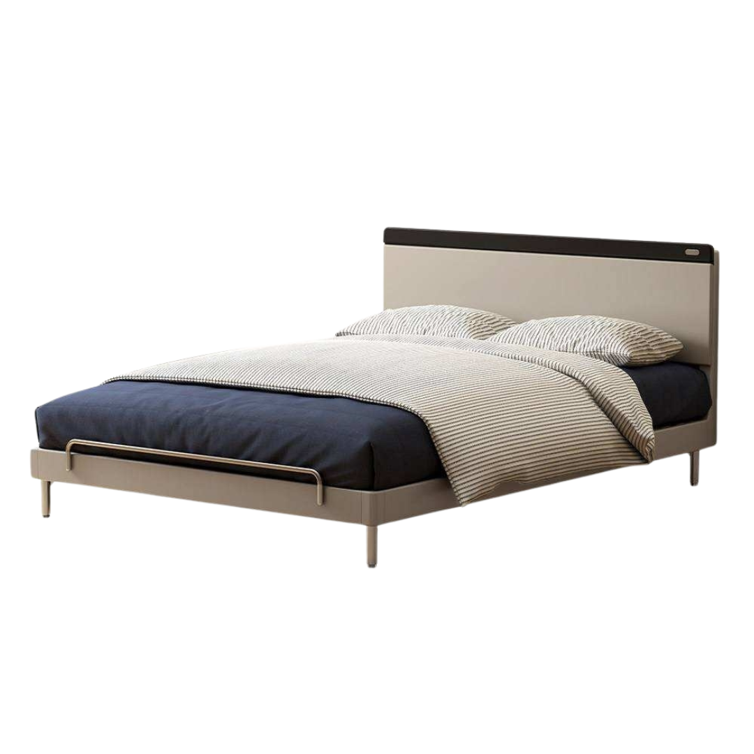Poplar,Rubberwood  Solid Wood Mid-Century Modern Platform Bed with Flat Panel Headboard