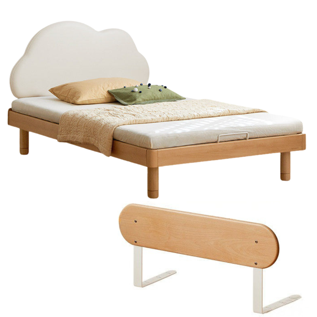 Beech Solid Wood Upholstered Kids Bed with Cloud-Shaped Headboard