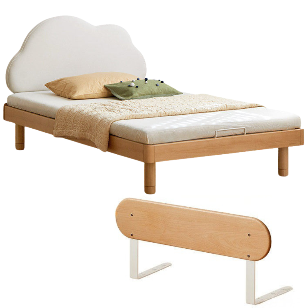 Beech Solid Wood Upholstered Kids Bed with Cloud-Shaped Headboard